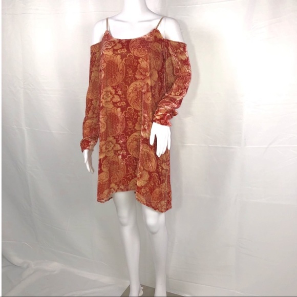 Chaser Vintage Tapestry Velvet Cold Shoulder Hi-Lo Cross Strappy Back Dress SzM - Picture 7 of 14